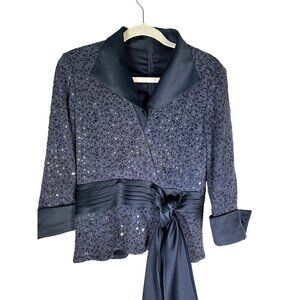 Tadashi Collection Sequined 3/4 Sleeve Blouse With Back Zipper & Bow Accent Size